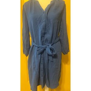 Liverpool Los Angeles Womens Blue Cotton Knee Length Shirtdress Size Medium